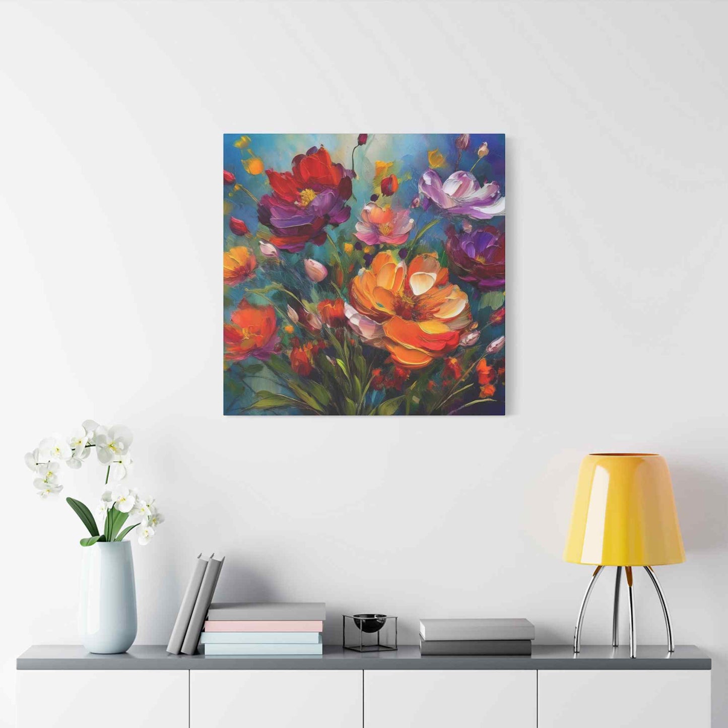 Flowers Print Canvas, Floral Oil Paint Print 20x20, 24x24, 30x30, 32x32, 36x36, Floral Art Design Print Non-Frame MC-14