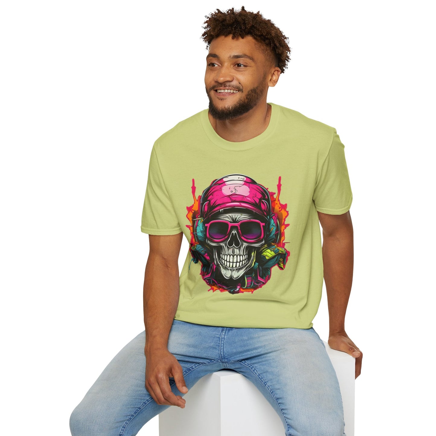 Unisex Skull Tee Shirt With Skeleton Design Gildan Softstyle 64000 Ring Spun Cotton
