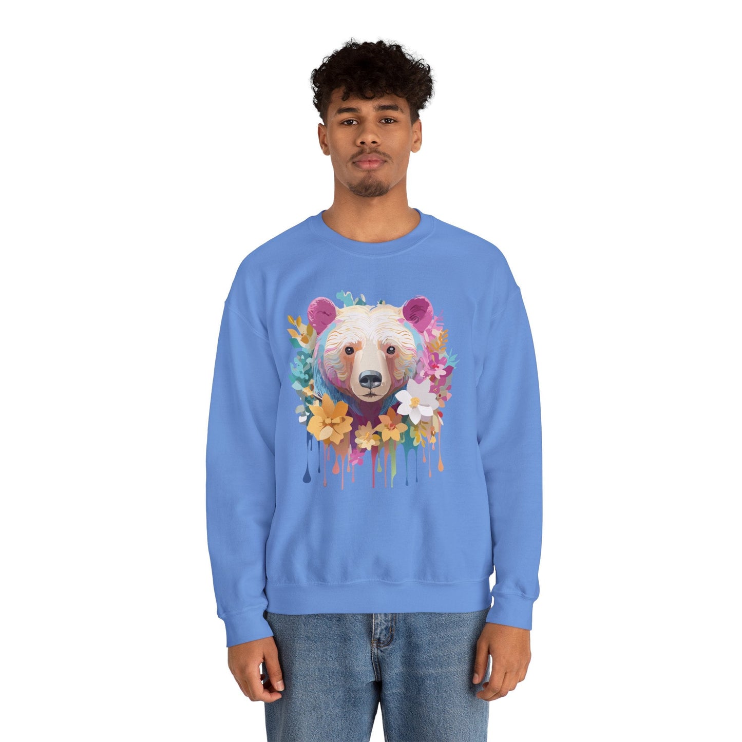 Unisex Floral Bear Sweatshirt With Art Design Gildan 18000 Crewneck