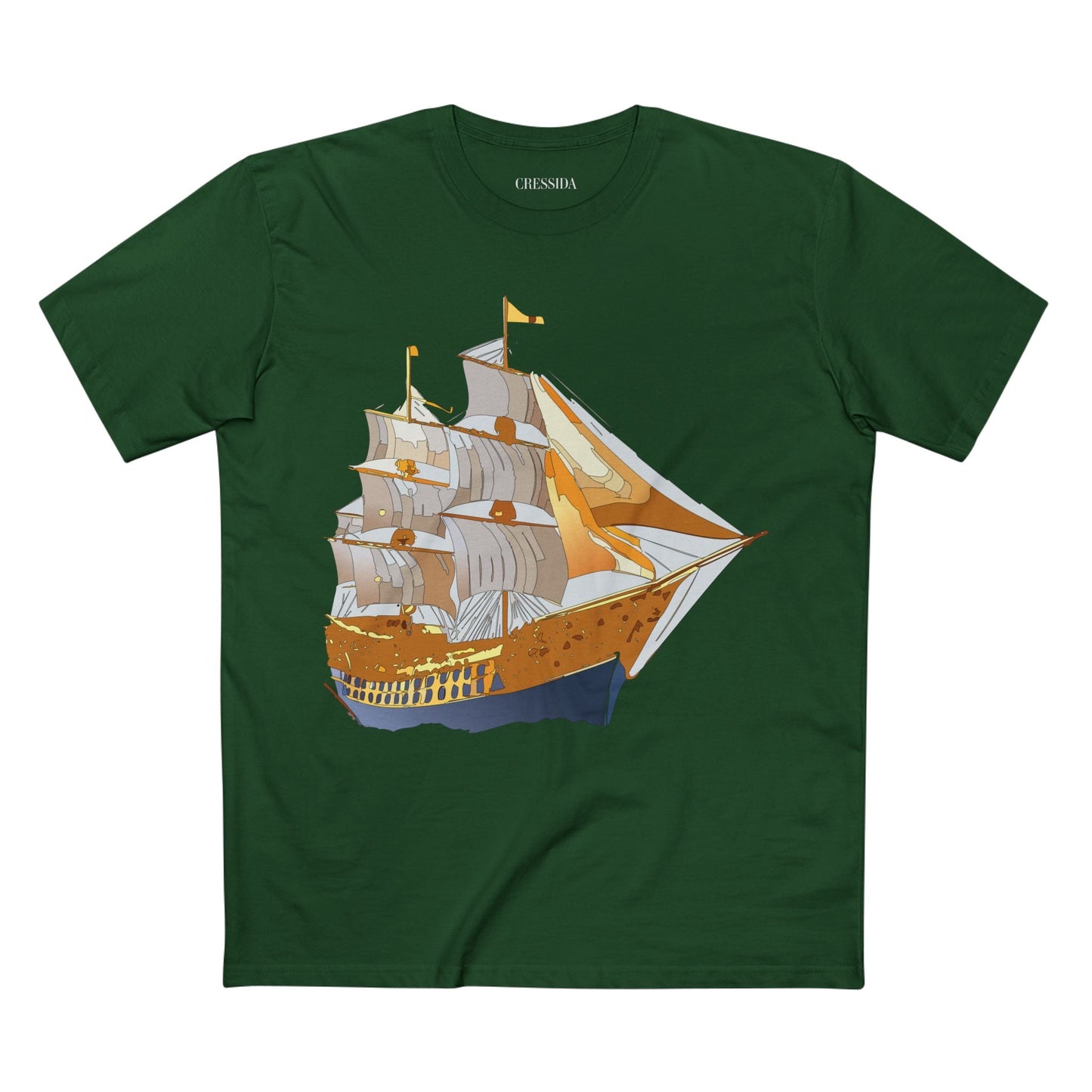 Ship Graphic Unisex 100 Cotton T-Shirt with Gold Frigate Art Design 23