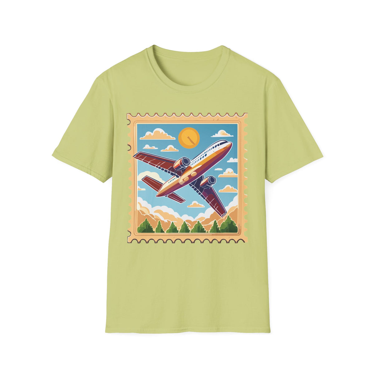 Retro Airplane Stamp design T-Shirt | Vintage Travel Plane Graphic Tee Unisex 100 Cotton Gildan T-Shirt