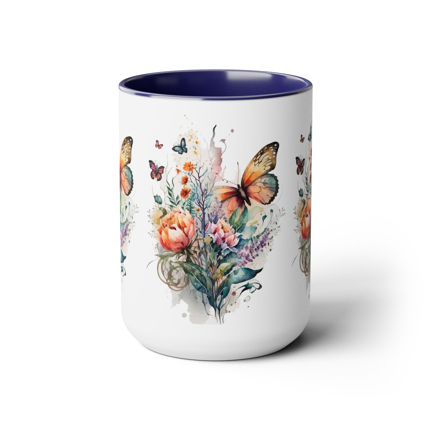 Two-Tone Coffee Mugs with butterfly