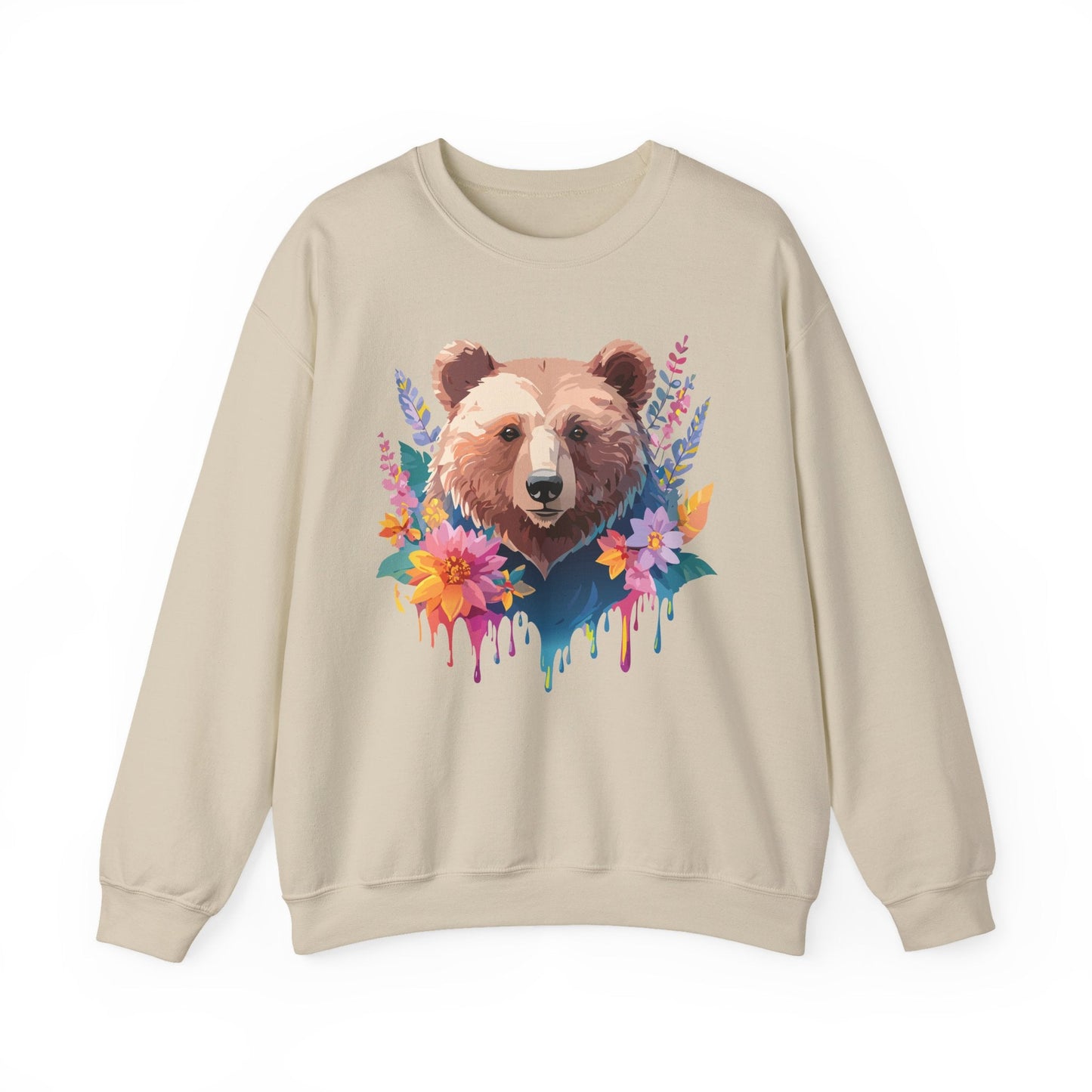 Unisex Floral Bear Sweatshirt, Animals Sweatshirt, Floral Sweatshirt, Art Design Sweatshirt