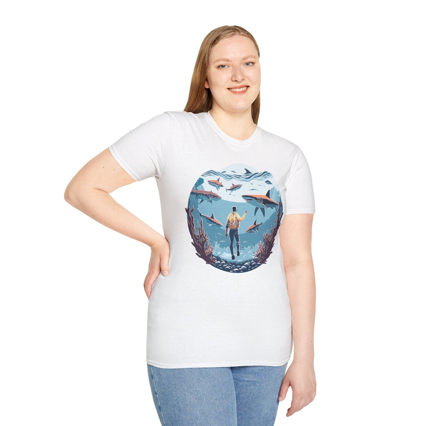 Ocean Theme Unisex Softstyle T Shirt 64000 Cotton Tee With Ocean Art Design Breathable