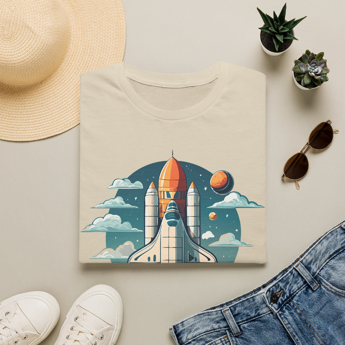 Retro Space Shuttle Illustration T-Shirt | Rocket Launch Graphic Design Unisex 100 Cotton Gildan T-Shirt