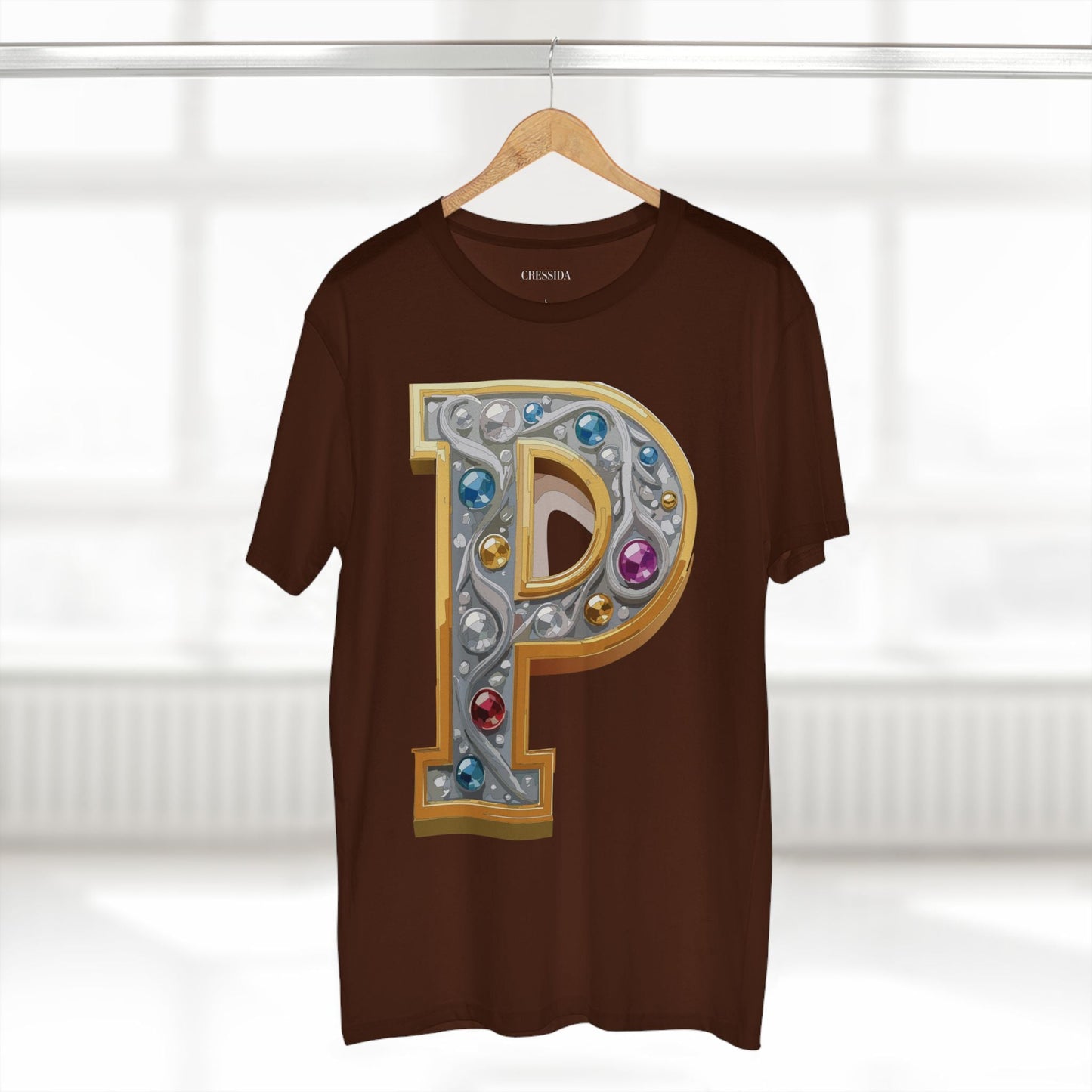 Letter P Graphic Design Tee Unisex 100 Cotton With Antique Gold Letters Artwork T-Shirt
