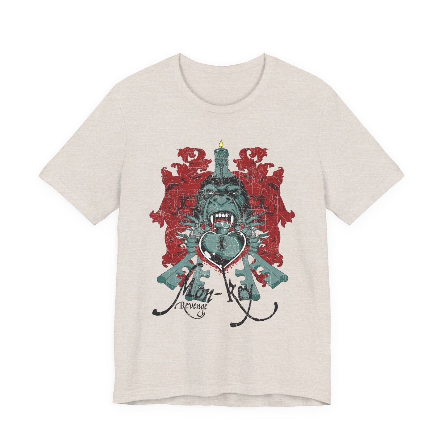 Gorilla Crest with Sword and Heart T-Shirt Heraldic Gothic Design Rock Band T-Shirt