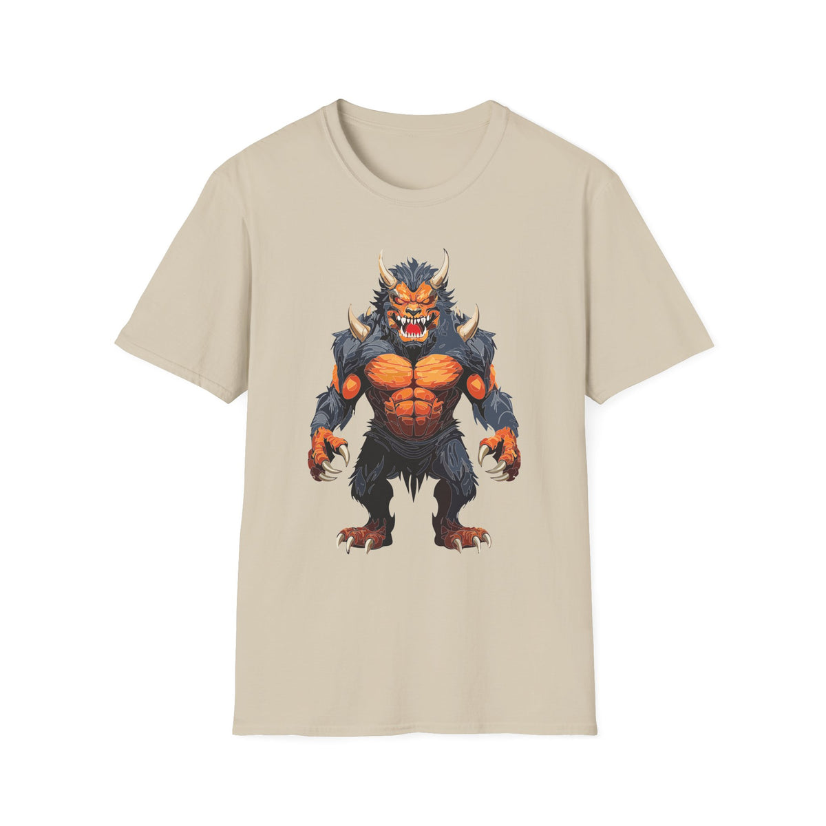 Werewolf Monster T-Shirt — Fierce Fiery Beast Cartoon Graphic Tee Unisex 100 Cotton Gildan T-Shirt