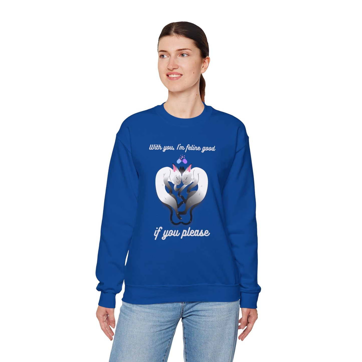 Double Cat Heart Sweatshirt Unisex Fifty Fifty Cotton Poly Valentines Day Sweatshirt