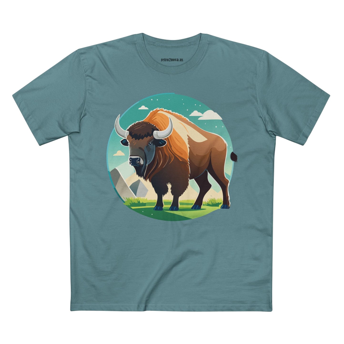 Bison Shirt Unisex Premium Cotton Tee With Original Art Design From Retro2Nova Animals Collection Exclusive Art Series