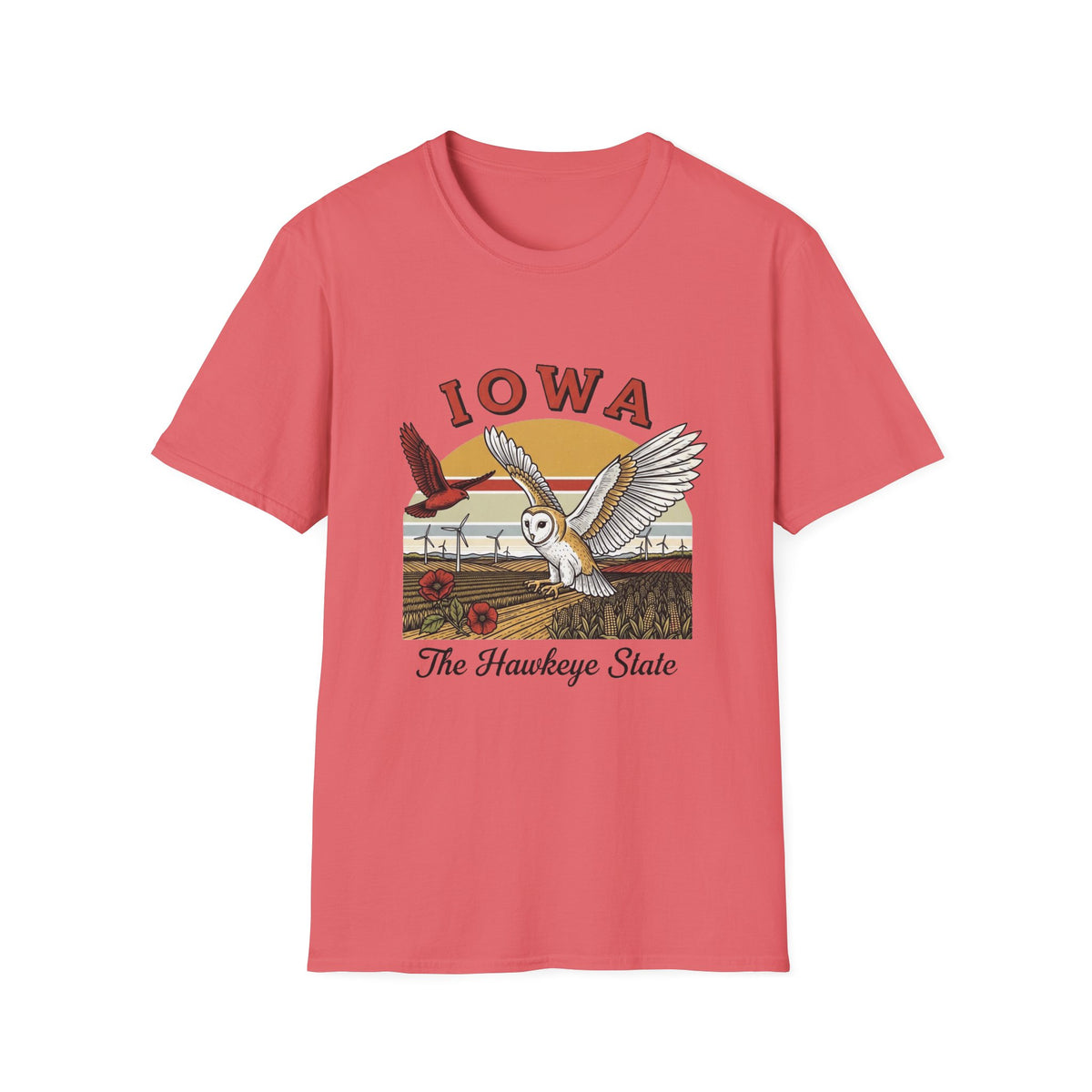 Iowa Barn Owl T-Shirt — The Hawkeye State Vintage State Pride Tee Travel Tourist Graphic Design Unisex 100 Cotton Gildan T-Shirt