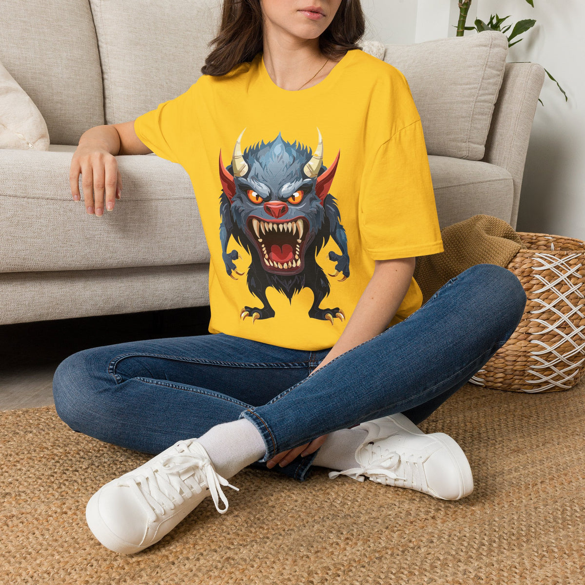 Werewolf Monster T-Shirt — Fierce Demon Face for Halloween Cartoon Graphic Tee Unisex 100 Cotton Gildan T-Shirt
