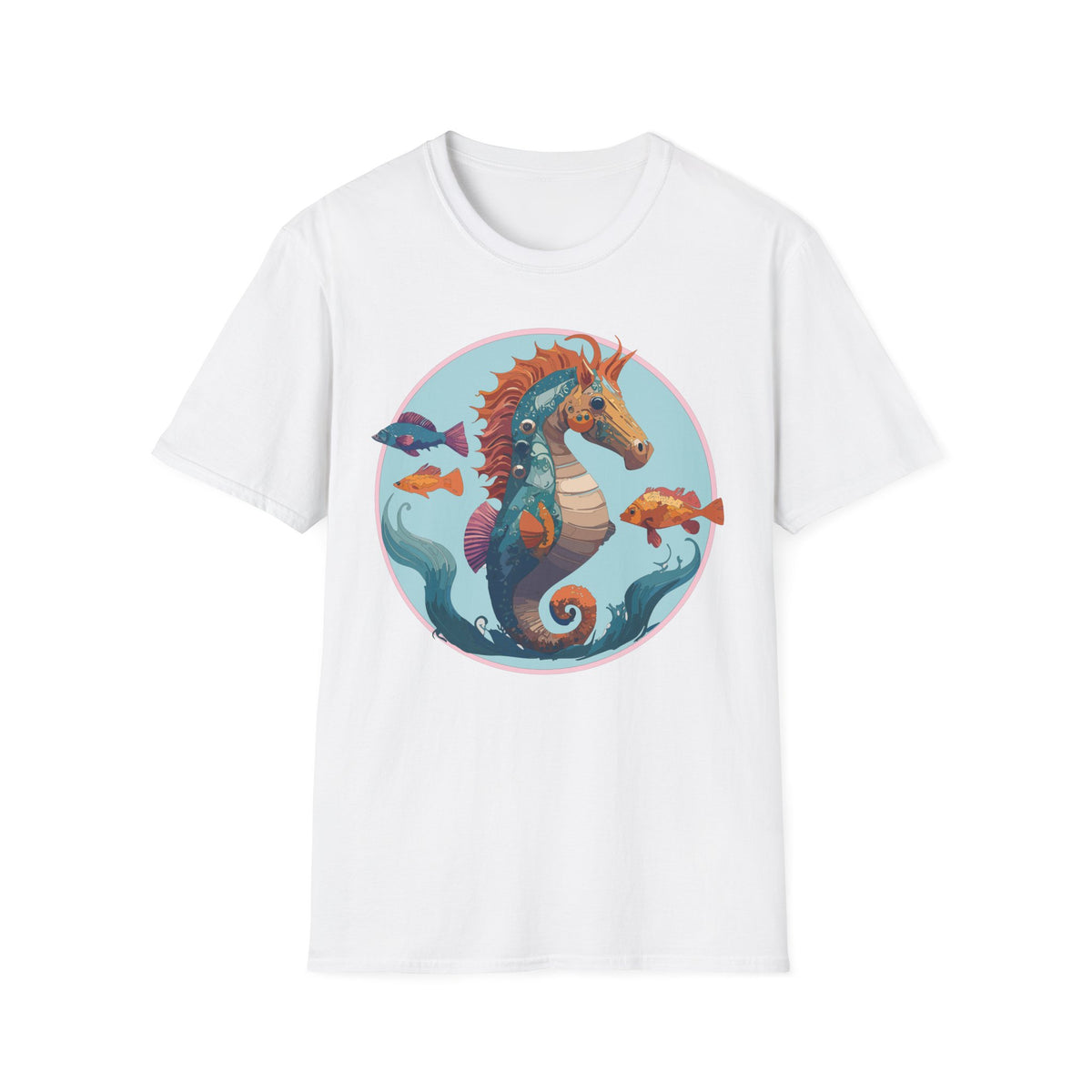 Colorful Seahorse Illustration T-Shirt | Ocean Fish Scene