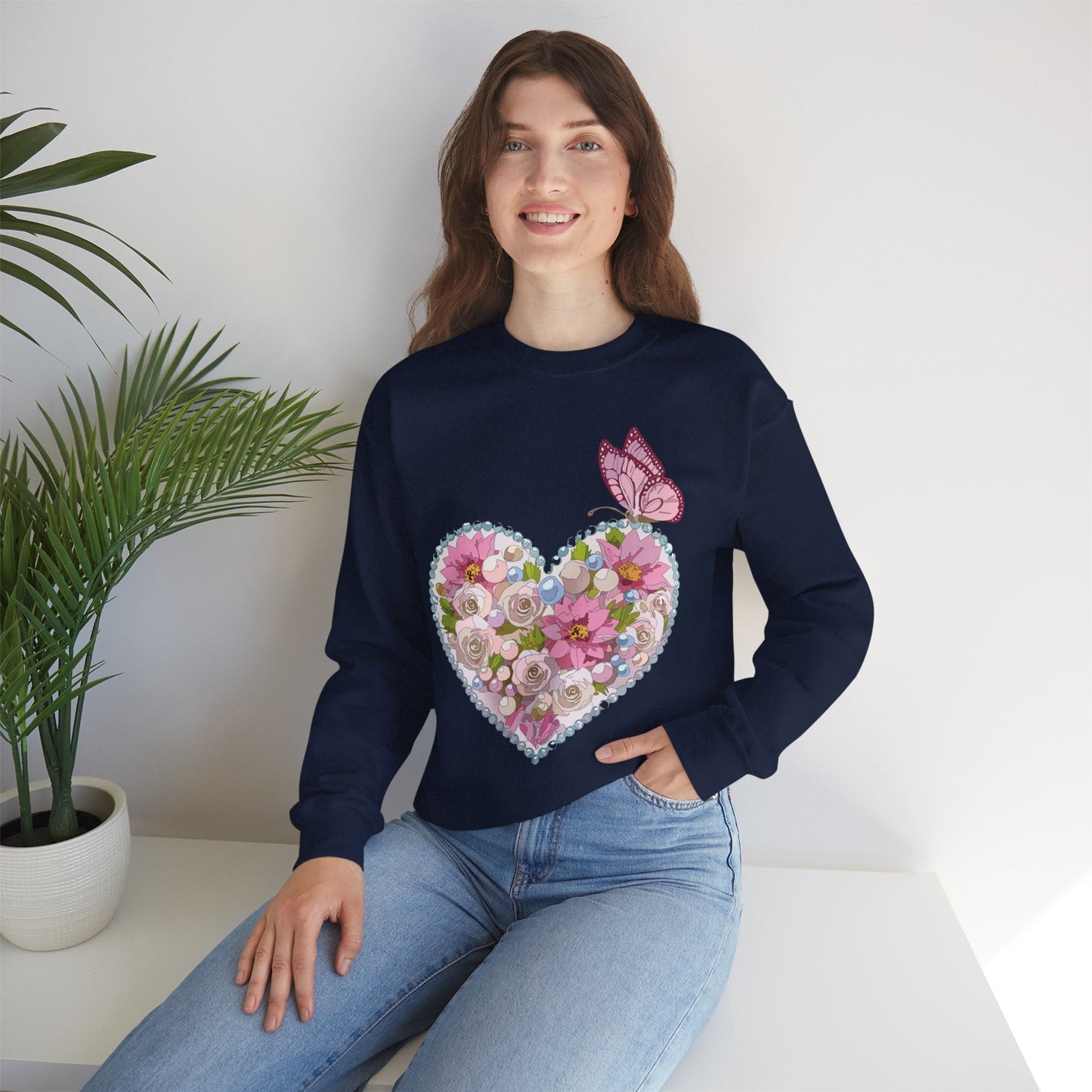 Floral Heart Sweatshirt Unisex Heavy Blend Crewneck 50 Cotton 50 Polyester Valentine's Day