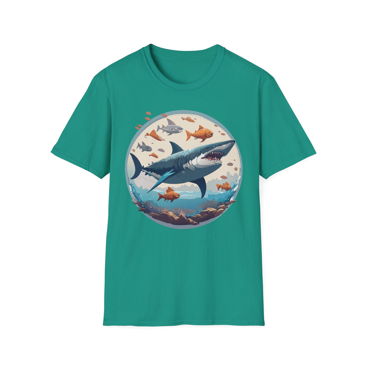 Great White Shark Circle Illustration T-Shirt | Ocean Fish Graphic Tee