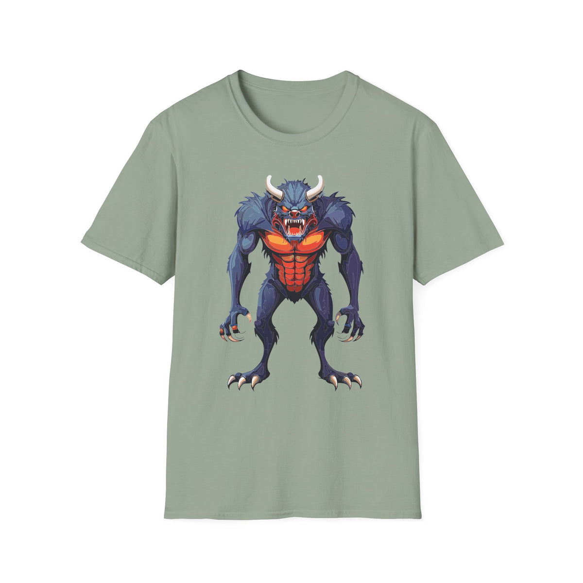 Werewolf Monster T-Shirt — Fierce Halloween Creature Cartoon Graphic Tee Unisex 100 Cotton Gildan T-Shirt