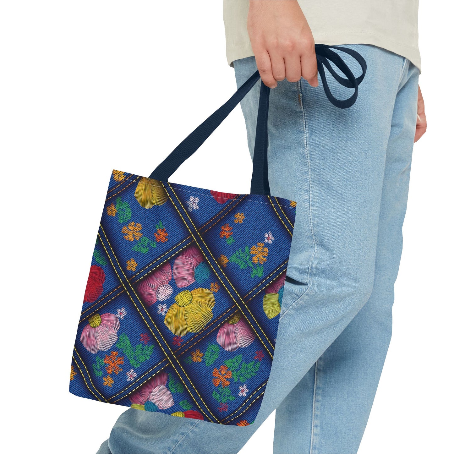 Denim Fabric Imitation Print Unisex Canvas Bag Poly Spun 3 Sizes Tote Bag 132