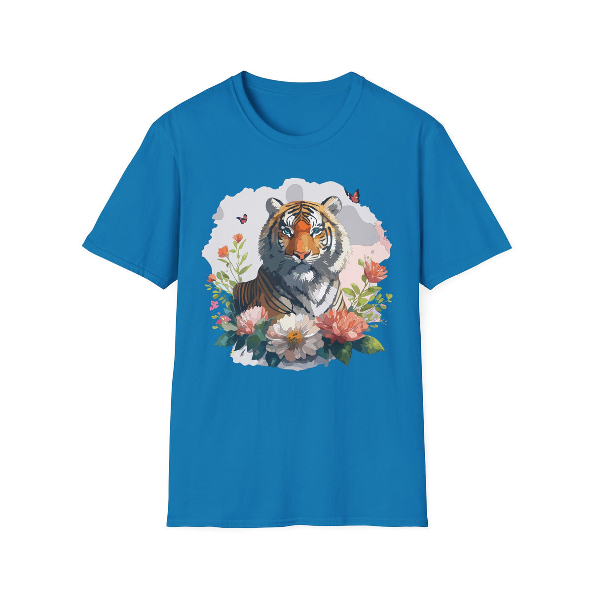 Floral Tiger T-Shirt | Watercolor Tiger Tee Ami,al Tee Shirt - Unisex 100 Cotton Softstyle Gildan 6400