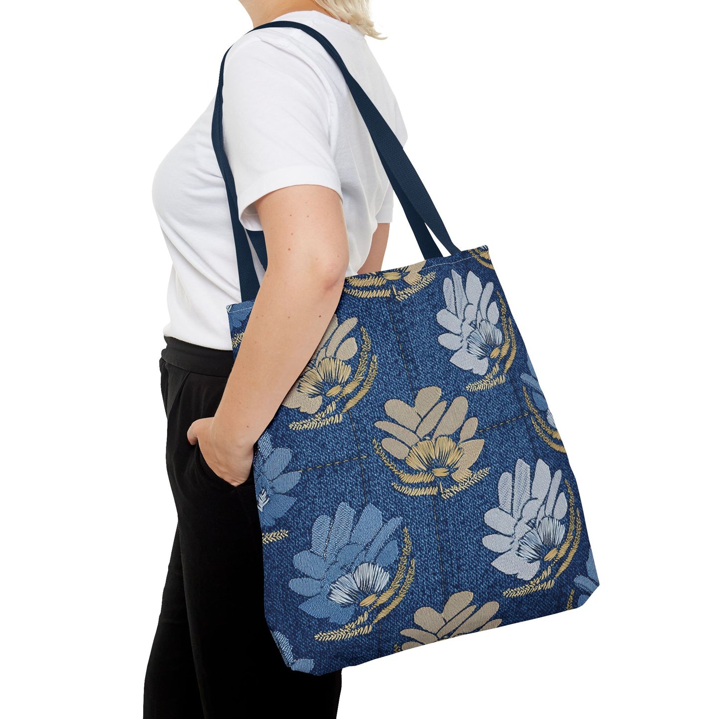 Denim Fabric Imitation Print Unisex Canvas Bag Poly Spun 3 Sizes Tote Bag 119