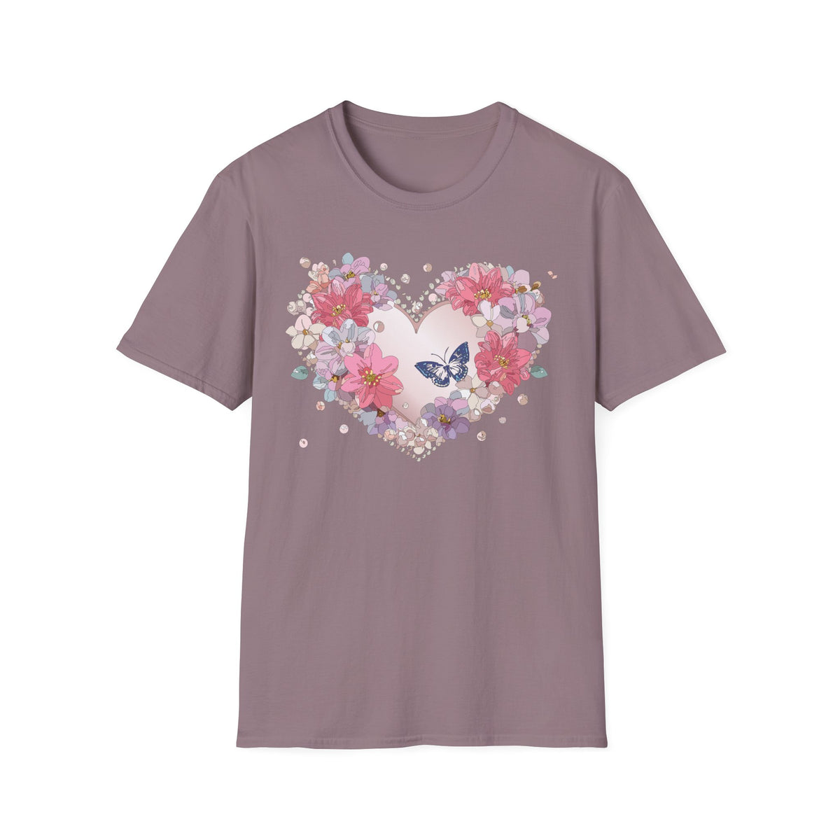 Floral Heart with Butterfly T-Shirt | Pink Flower Heart Tee