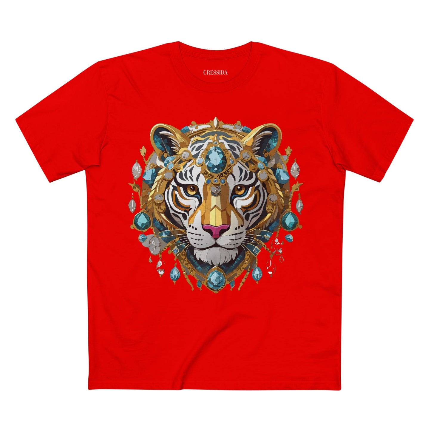 Tiger Graphic Unisex 100 Cotton Tee With Unique Animal Golden Medallion Art Design 50