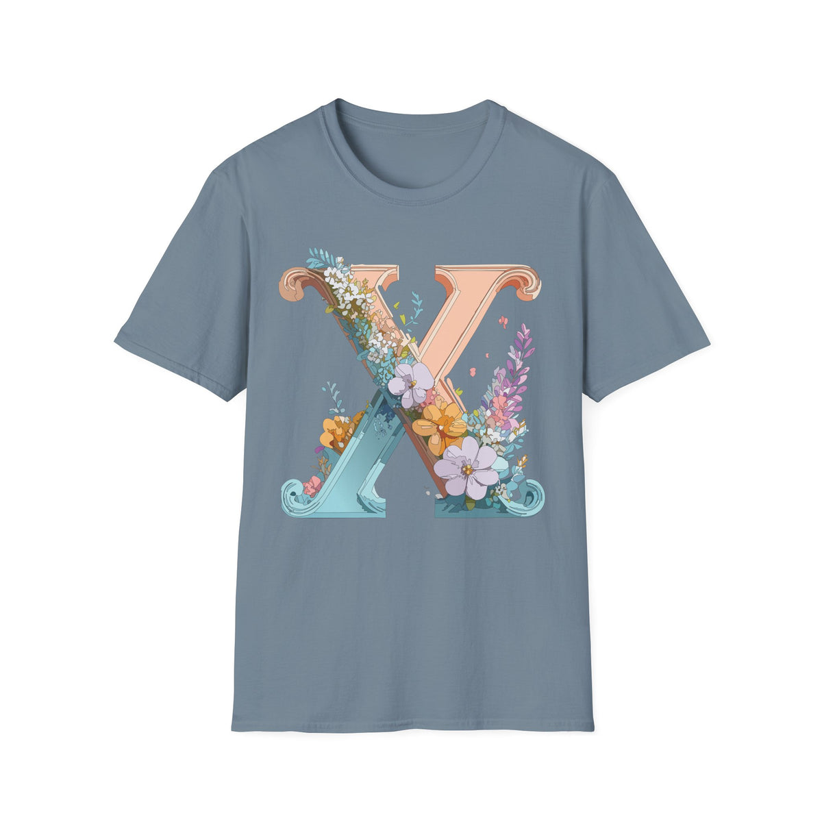 Floral Letter X T-Shirt | Monogram Initial Tee, Botanical Alphabet Shirt