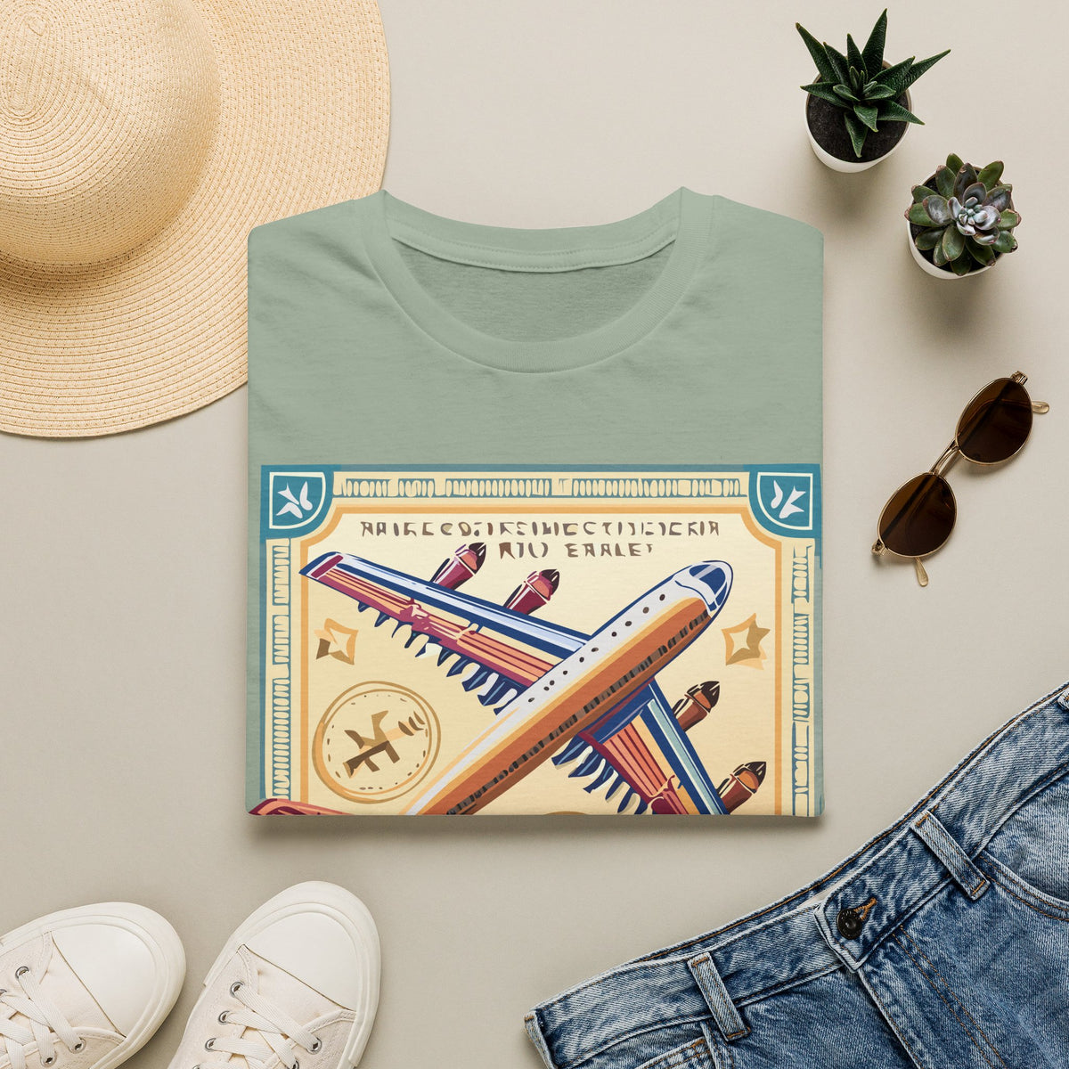 Aviator Vintage Plane T-Shirt — Retro Travel Aircraft Design Travel Post Graphic Design Unisex 100 Cotton Gildan T-Shirt