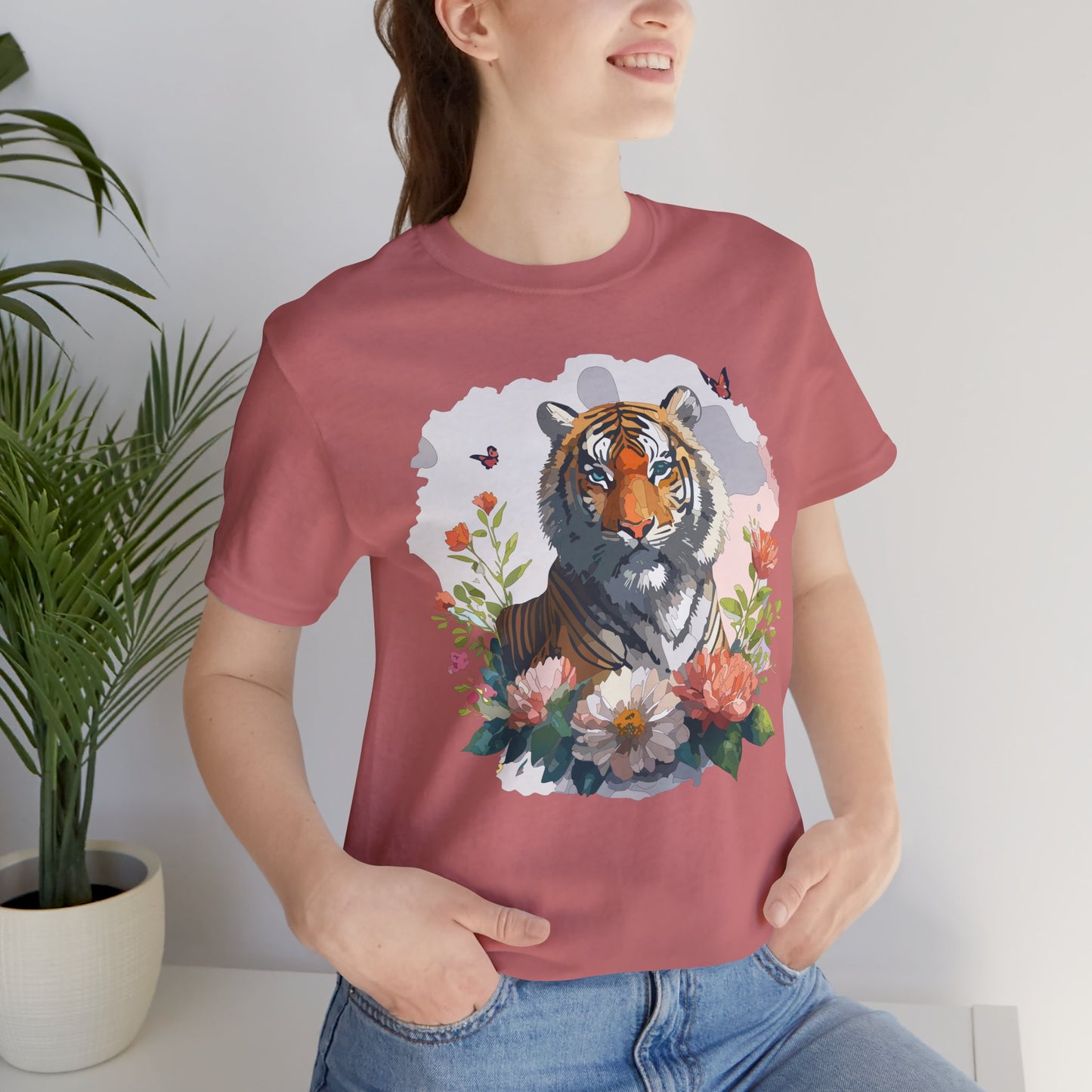 Floral Tiger Graphic Tee, Animal Shirt, Tiger Shirt, Flower Top, T-Shirt with Animal, Art Design