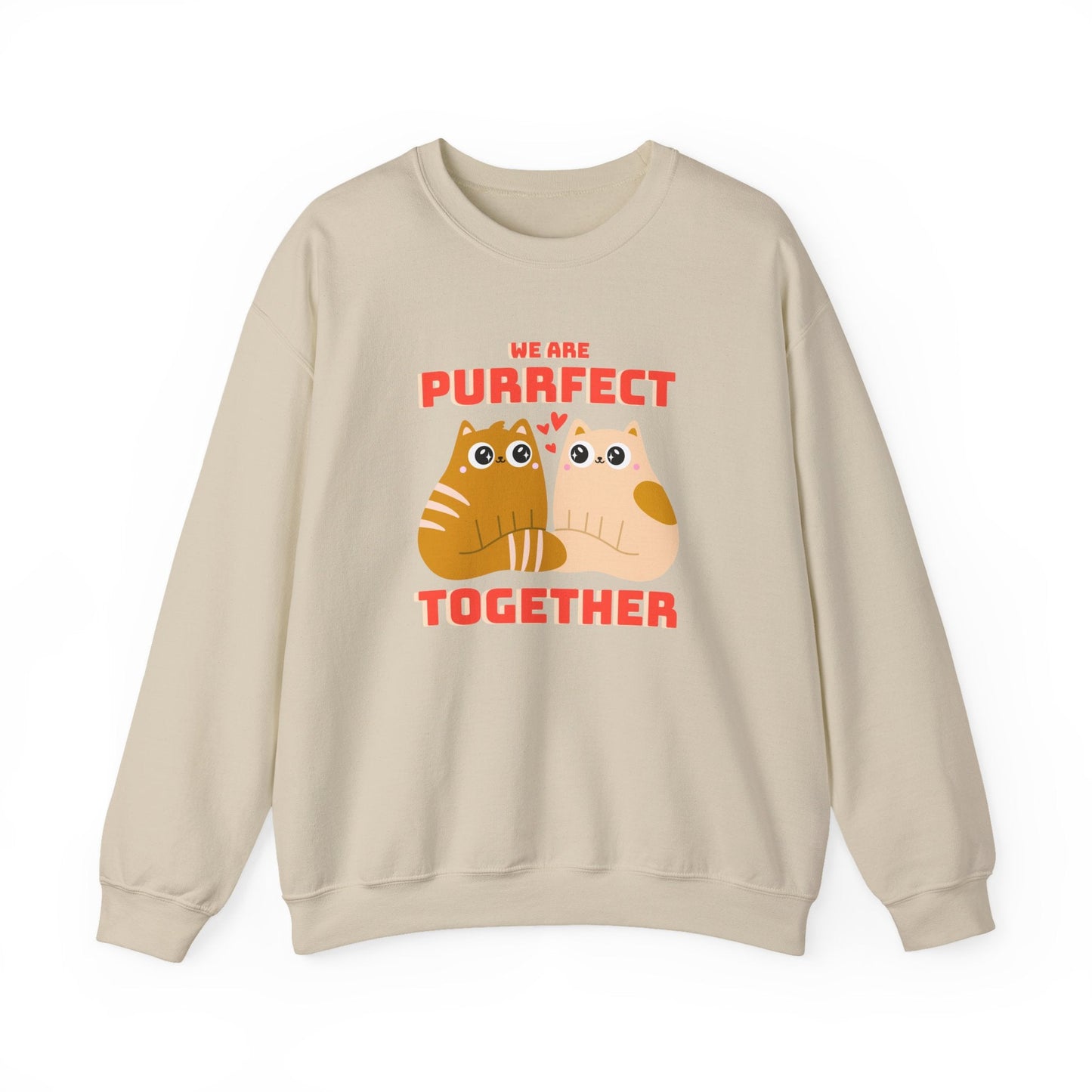 Cat Heart Sweatshirt Unisex 50/50 Cotton-Poly Blend Valentine Gift For Cat Lovers