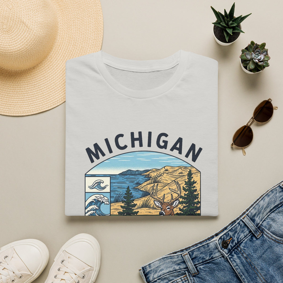 Michigan Scenic T-Shirt — Great Lakes State Vintage Travel Tourist Graphic Design Unisex 100 Cotton Gildan T-Shirt