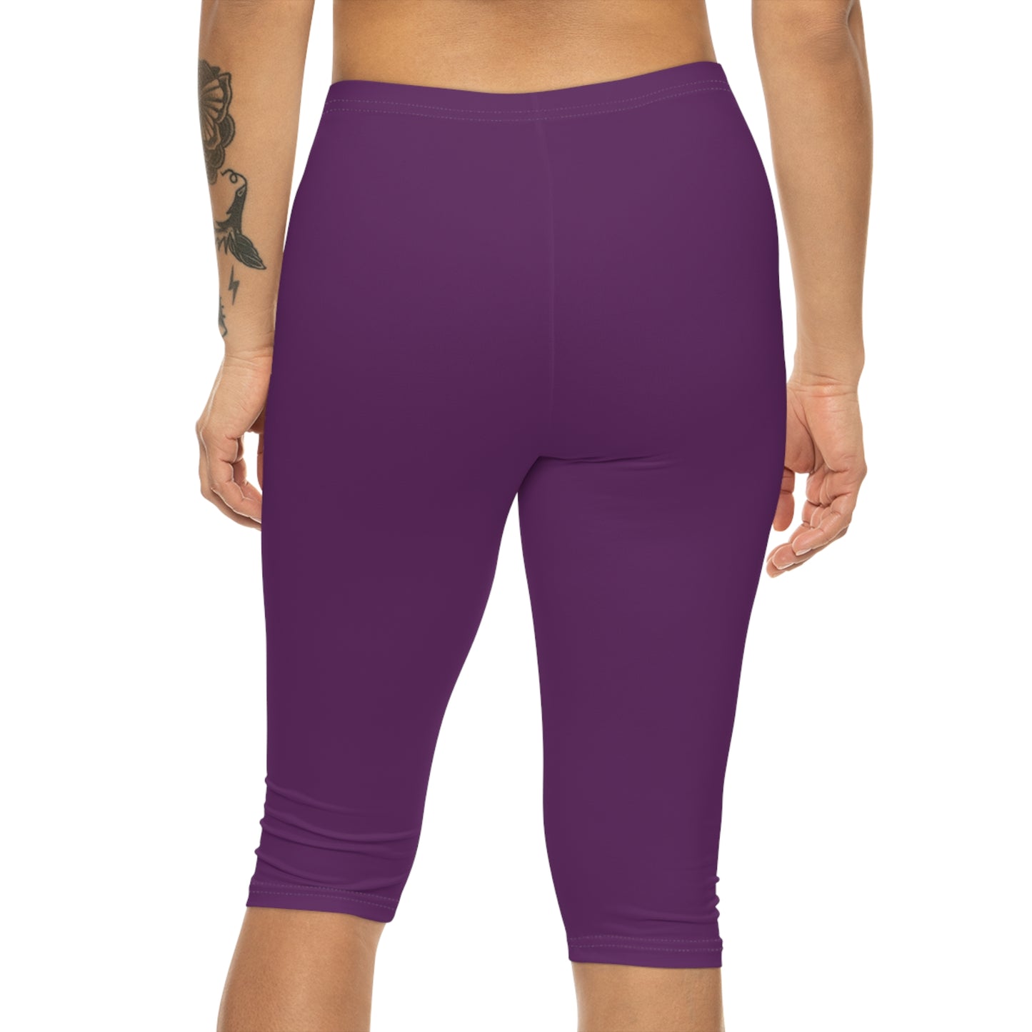 Velvet Purple Color Women's Brushed Suede Poly Span Casual Capri Leggings XS-2XL