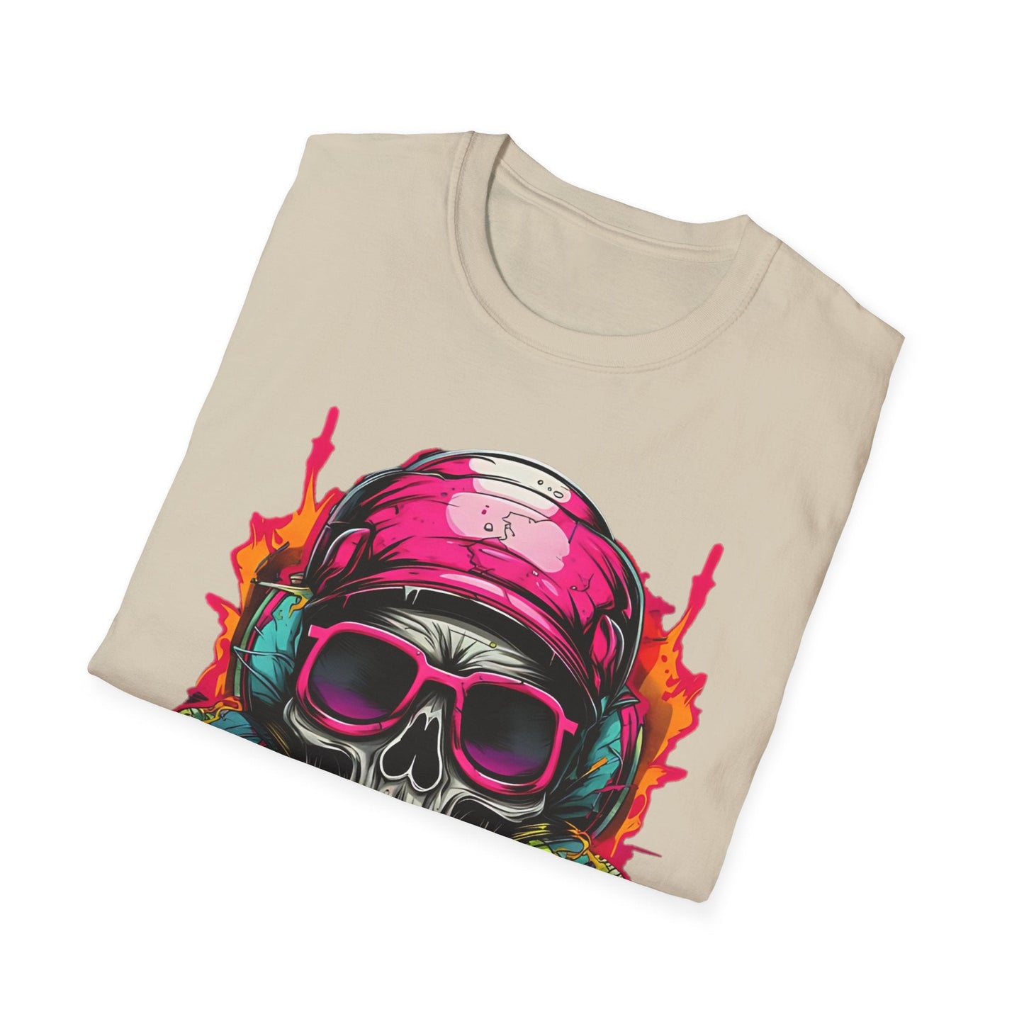 Unisex Skull Tee Shirt With Skeleton Design Gildan Softstyle 64000 Ring Spun Cotton