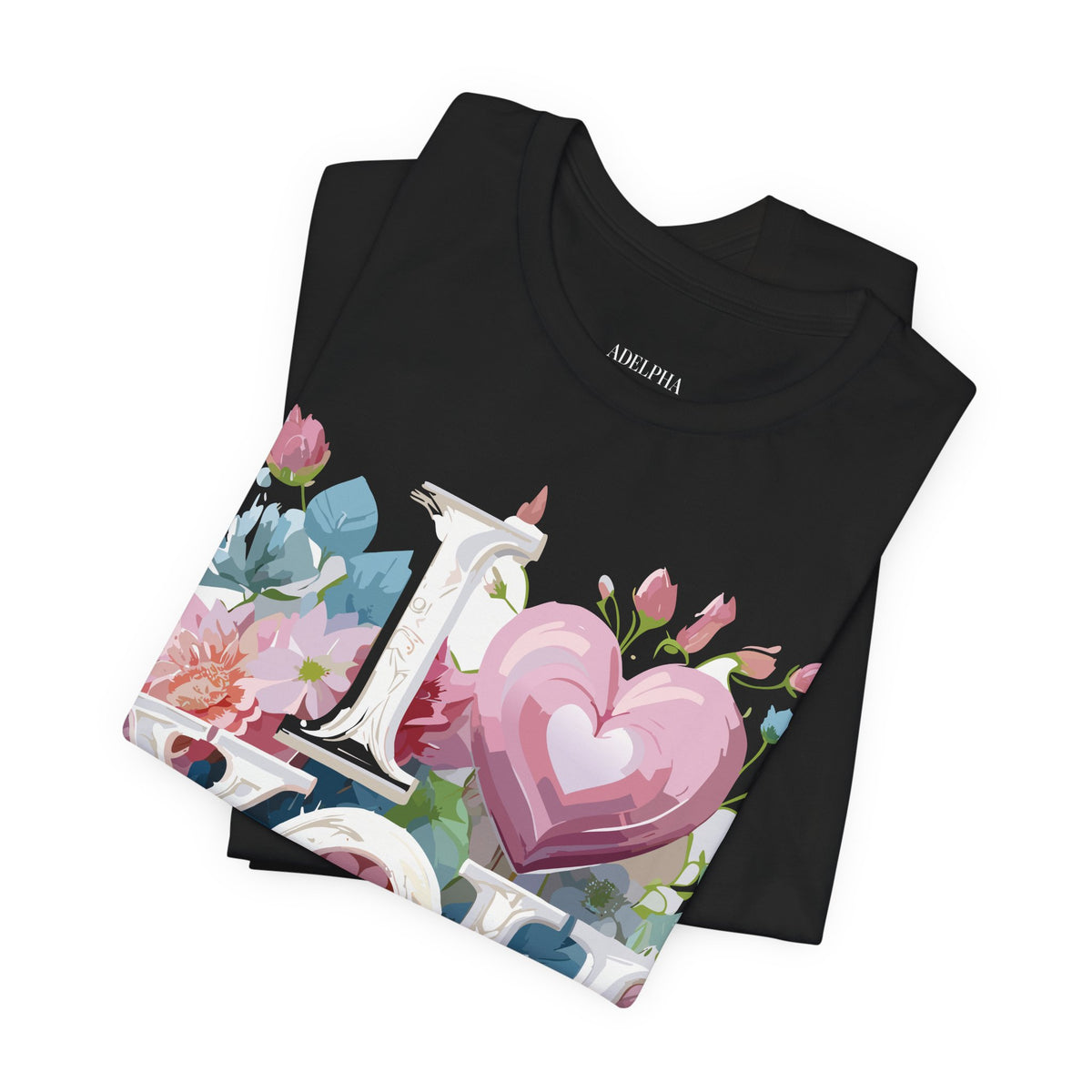 Valentine's Day Graphic Unisex Cotton Bella+Canvas Tee with Floral Art Design d126