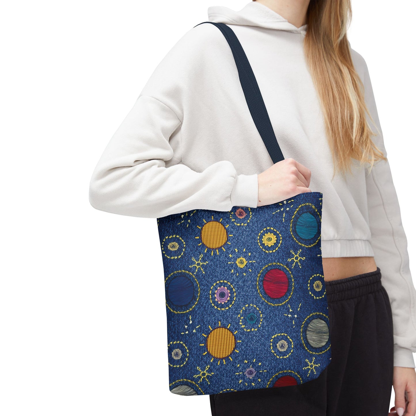 Denim Fabric Imitation Print Unisex Canvas Bag Poly Spun 3 Sizes Tote Bag 183-6