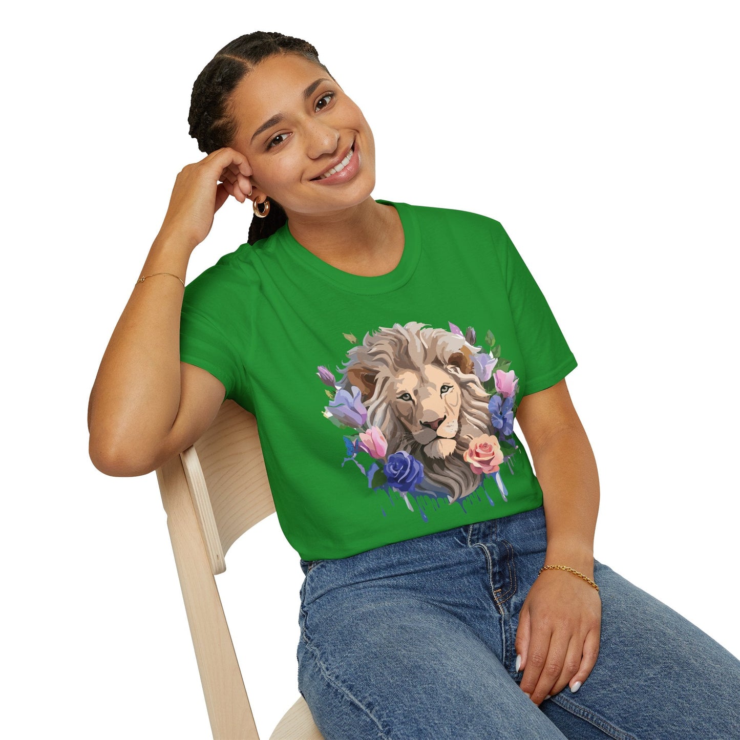 Unisex Floral Lion Tee Shirt Softstyle Gildan 64000 100 Percent Cotton