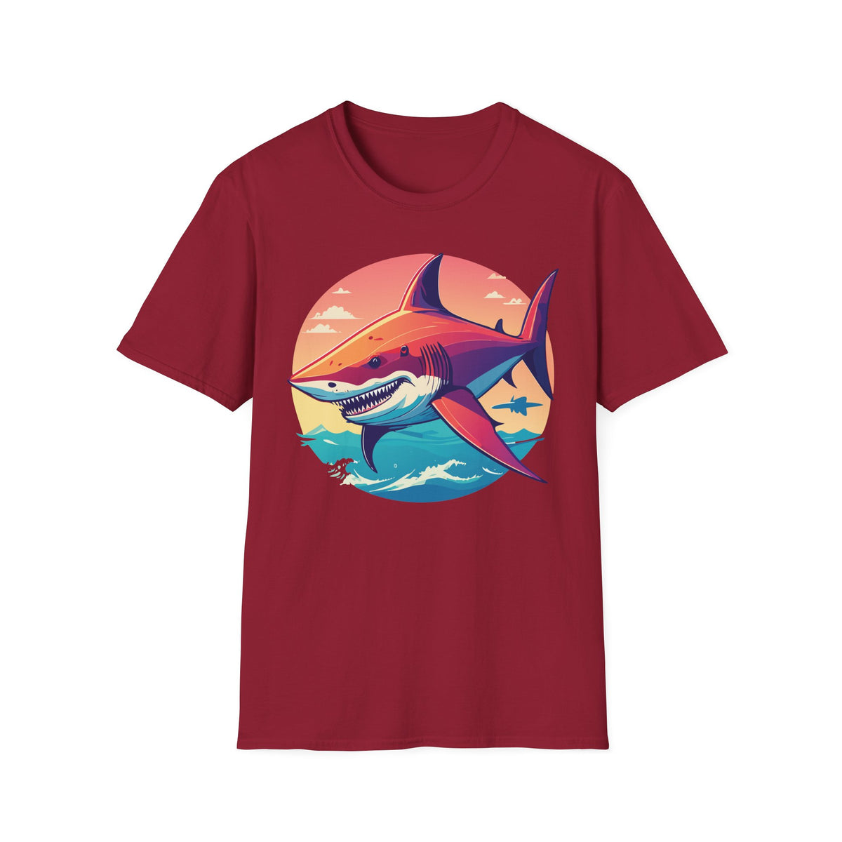 Sunset Shark Graphic T-Shirt | Retro Ocean Illustration
