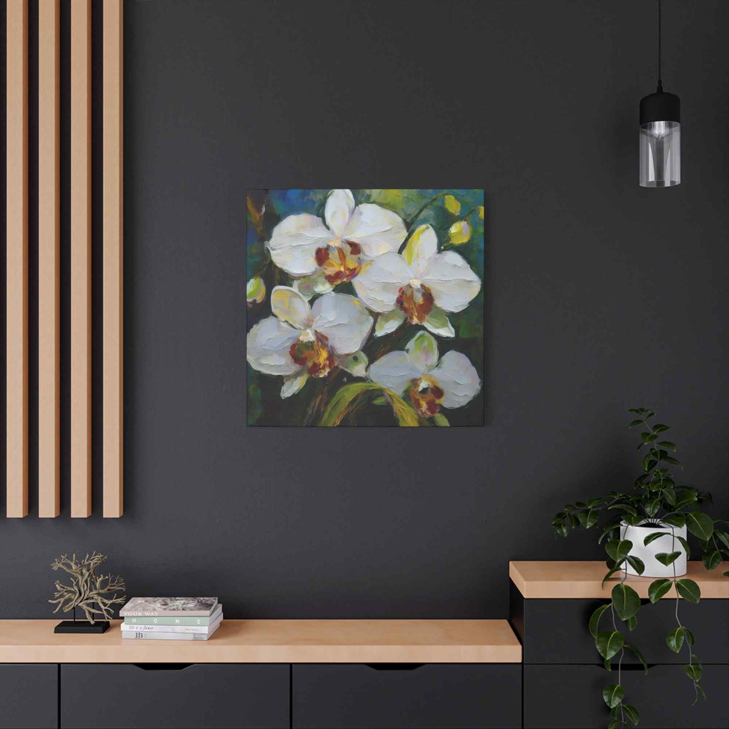 White Orchids Print Canvas, Floral Oil Paint Print 20x20, 24x24, 30x30, 32x32, 36x36 Art Design Pine-Wood Inner Frame MC-136