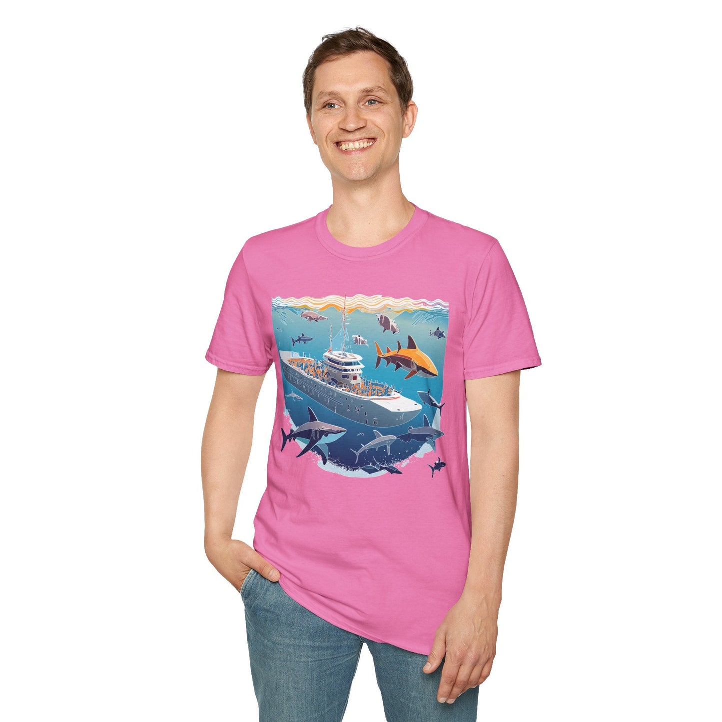 Ocean Tee Shirt Unisex Softstyle Short Sleeve With Ocean Art Design 100 Percent Ring Spun Cotton