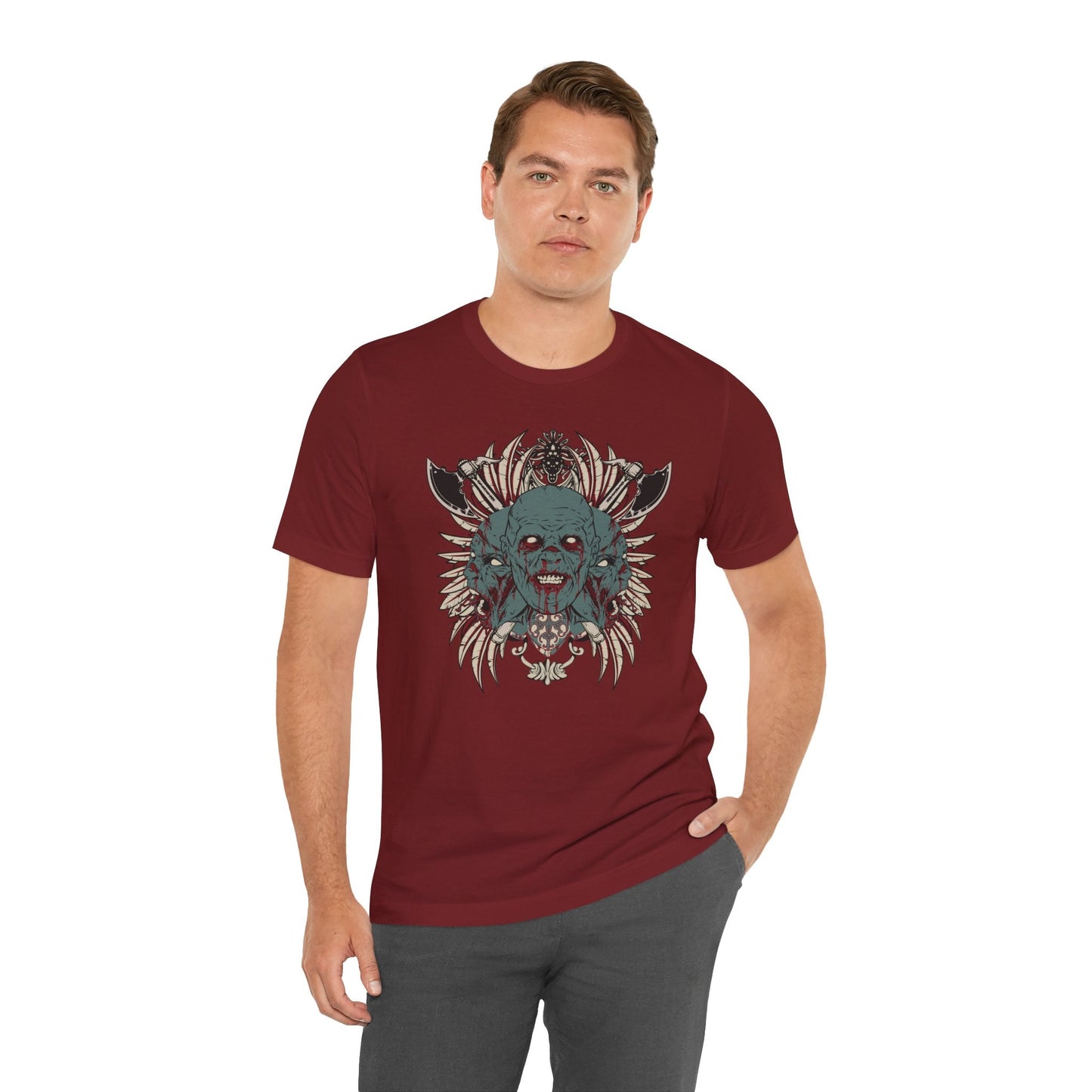 Zombie Skull Mandala T-Shirt Horror Graphic Tee, Gothic Skull Art-54-2