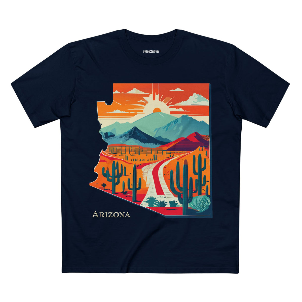 Arizona Desert Road Trip Tee | Retro Sunset Cactus Scenic Mountain Design