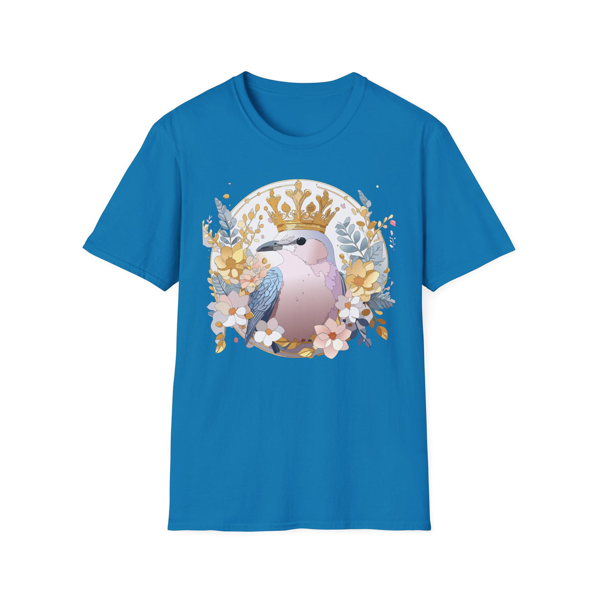 Crowned Pink Kookaburra T-Shirt | Floral Bird Illustration