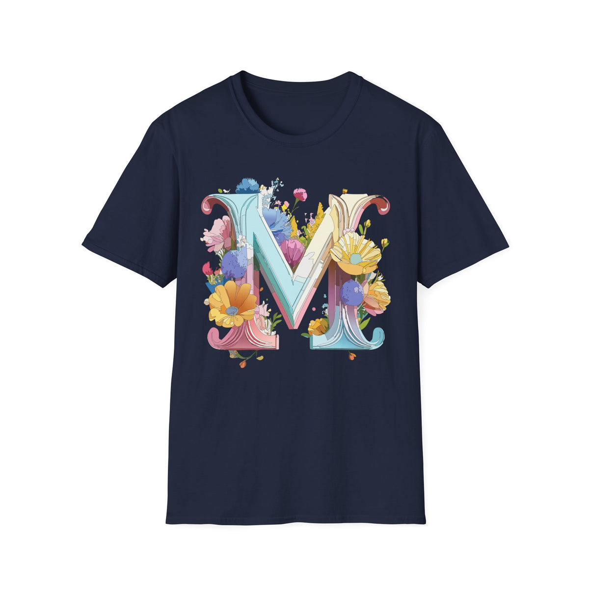 Floral Letter M Monogram T-Shirt | Watercolor Garden Initial Tee