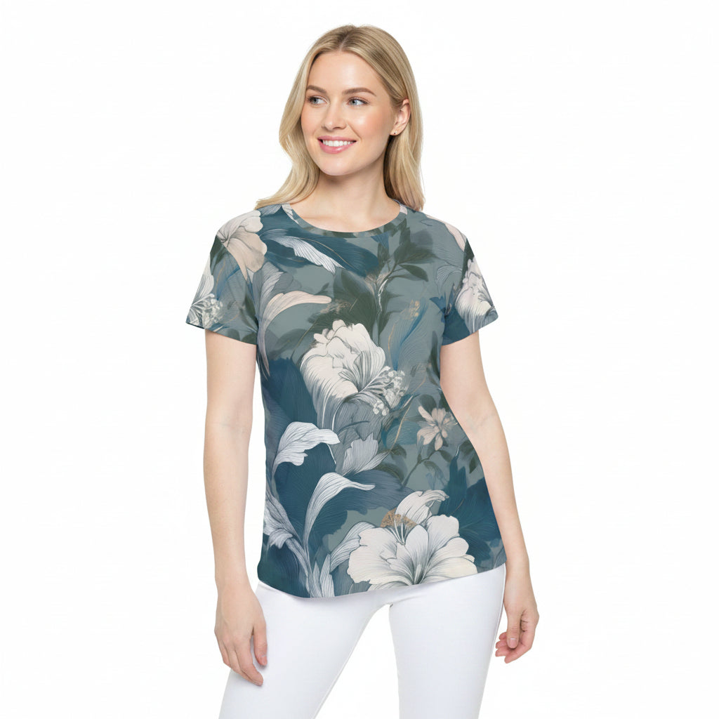 Women Poly T-Shirt with Floral Print