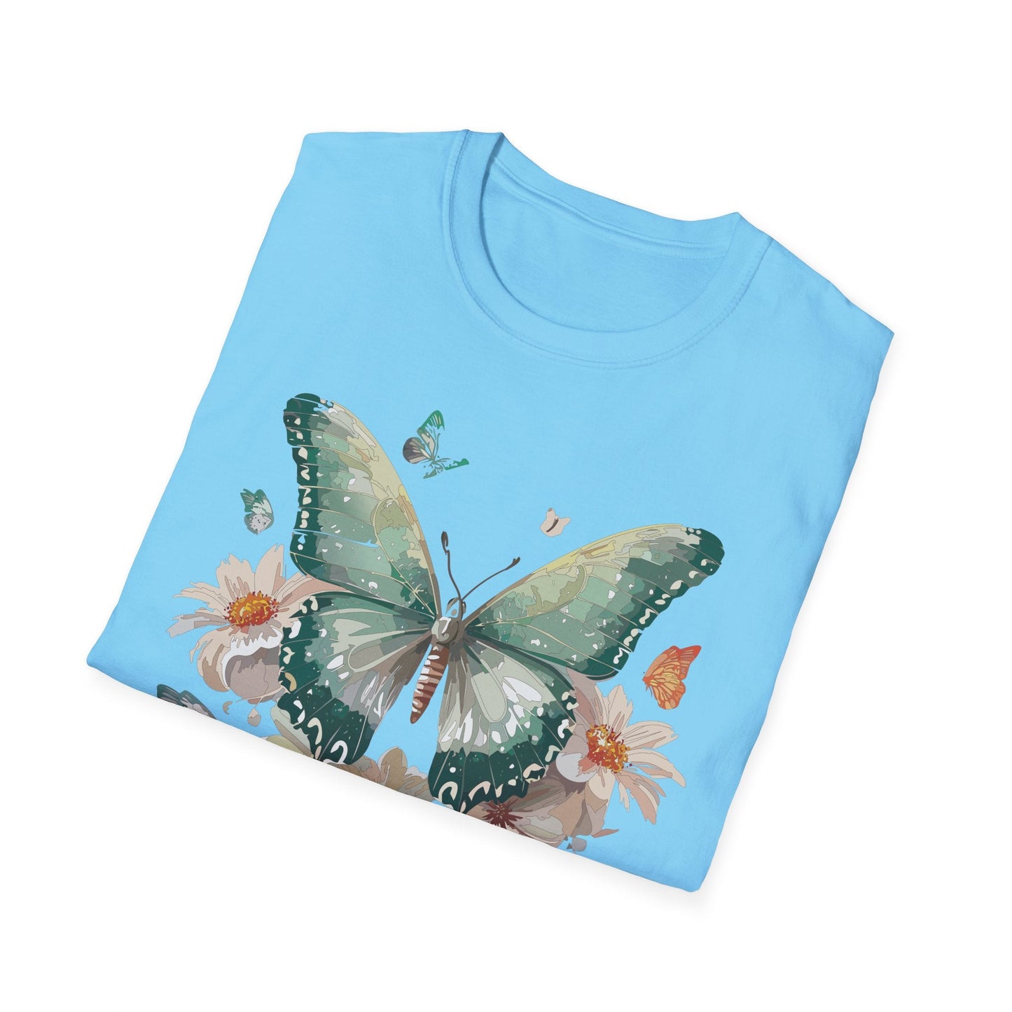 Butterfly T Shirt Unisex Softstyle Tee 100 Percent Ring Spun Cotton Monarch Design Premium Comfort