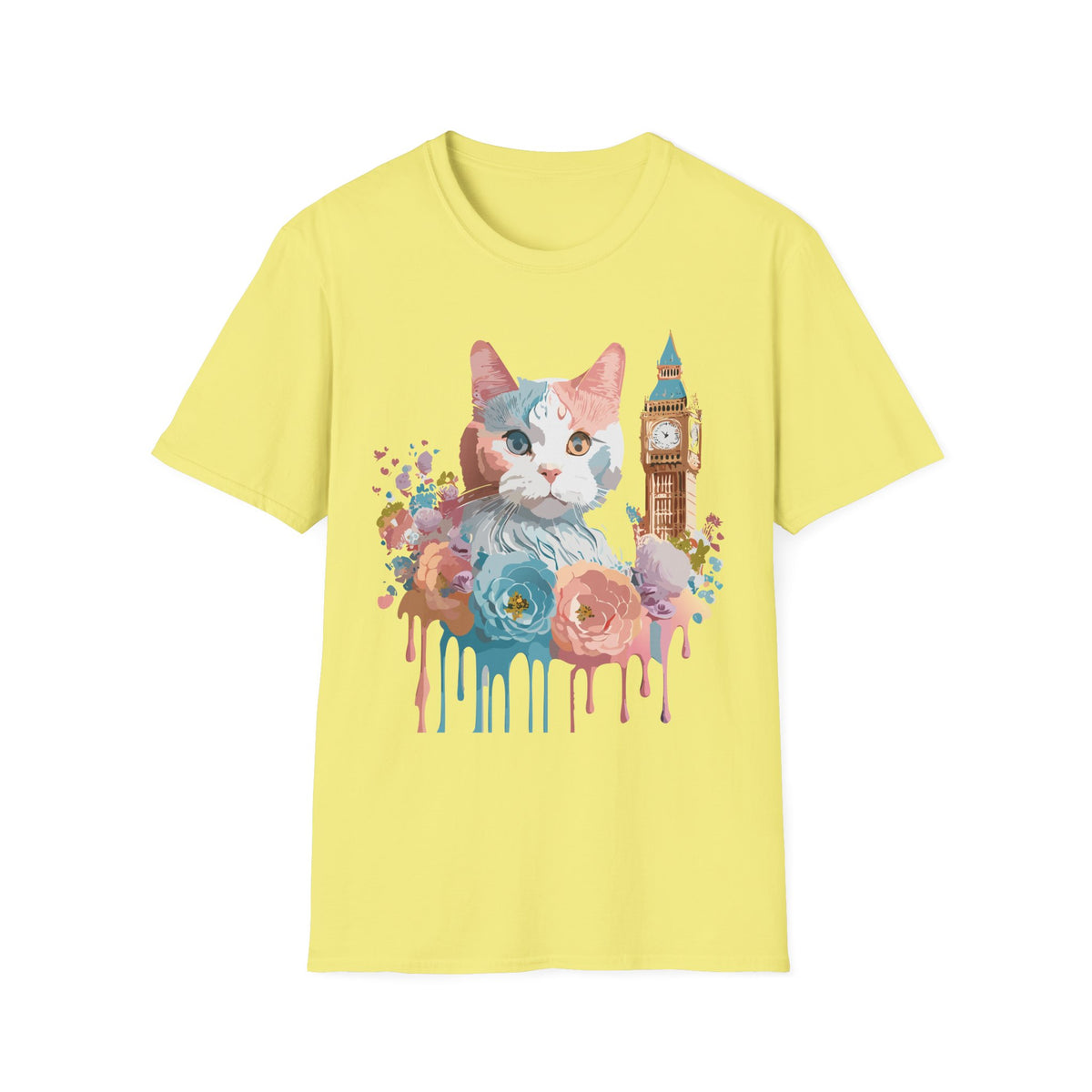Watercolor Cat with Big Ben T-Shirt | London cat illustration, floral accents
