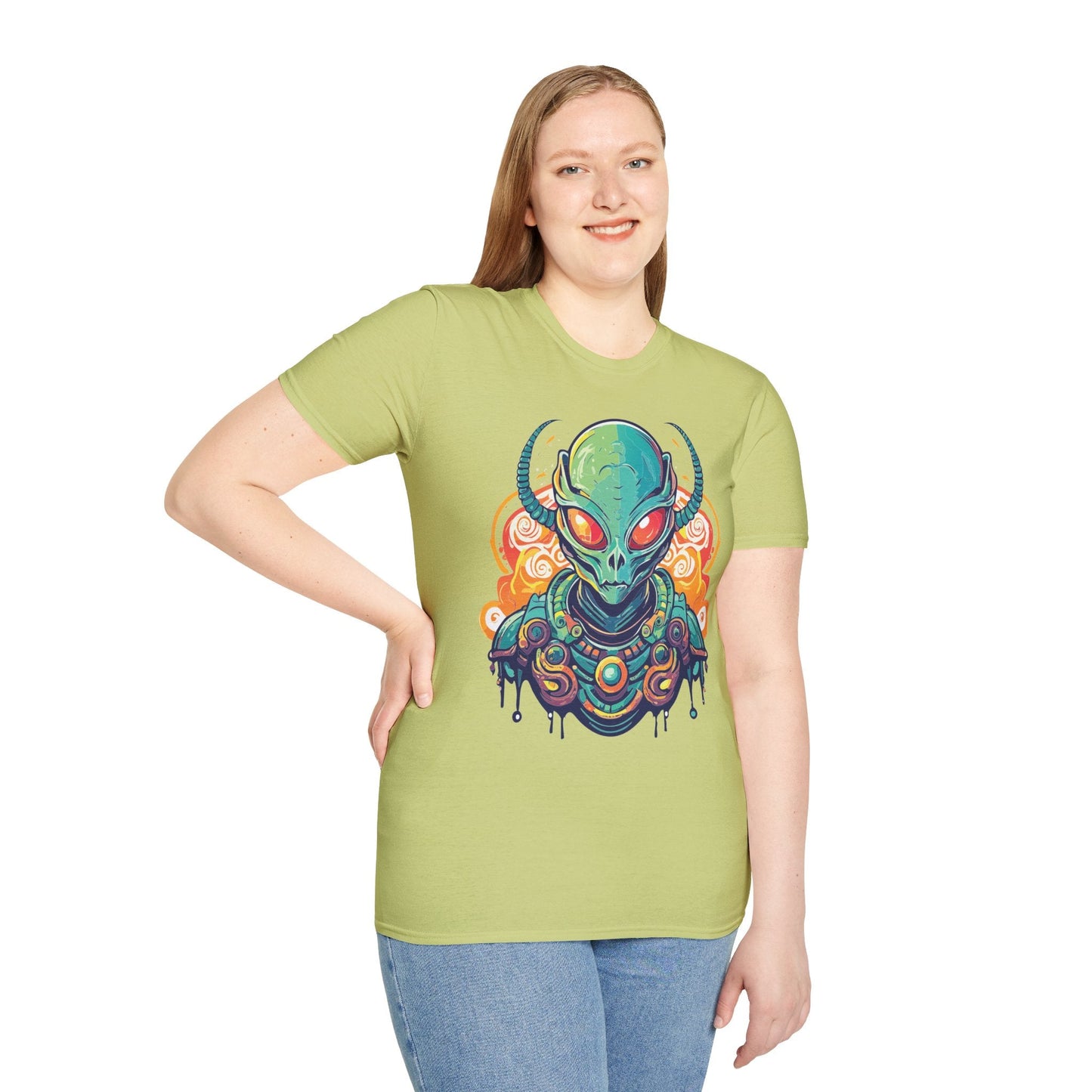 Cosmos Alien T Shirt Unisex Softstyle Cotton Tee With Space Artwork Graphic Design