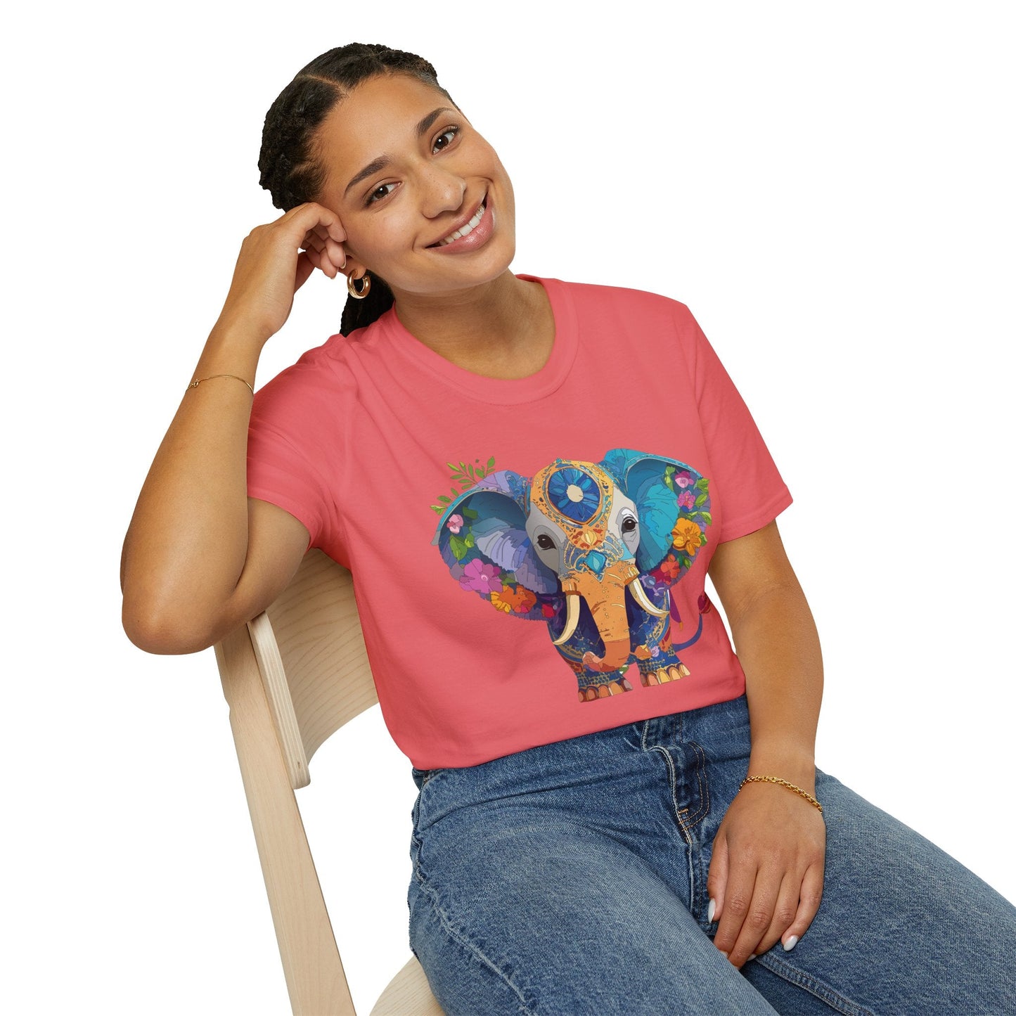 Elephant Graphic Shirt For Adults Unisex Softstyle Tee 100 Percent Cotton Gildan 64000