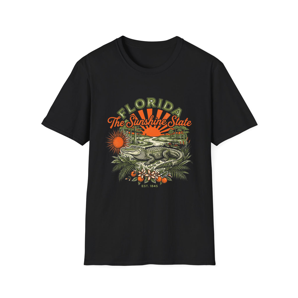 Florida Vintage Alligator T-Shirt — The Sunshine State Travel Tourist Graphic Design Unisex 100 Cotton Gildan T-Shirt