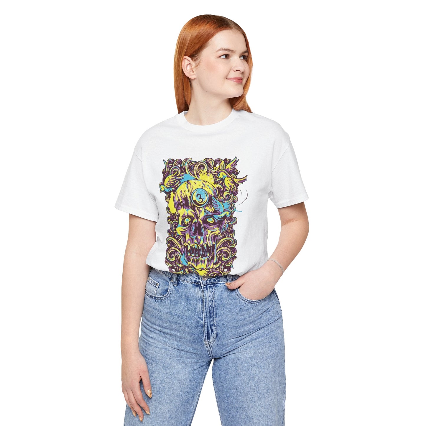 Colorful Skull Illustration Graphic Unisex Cotton T-Shirt r41