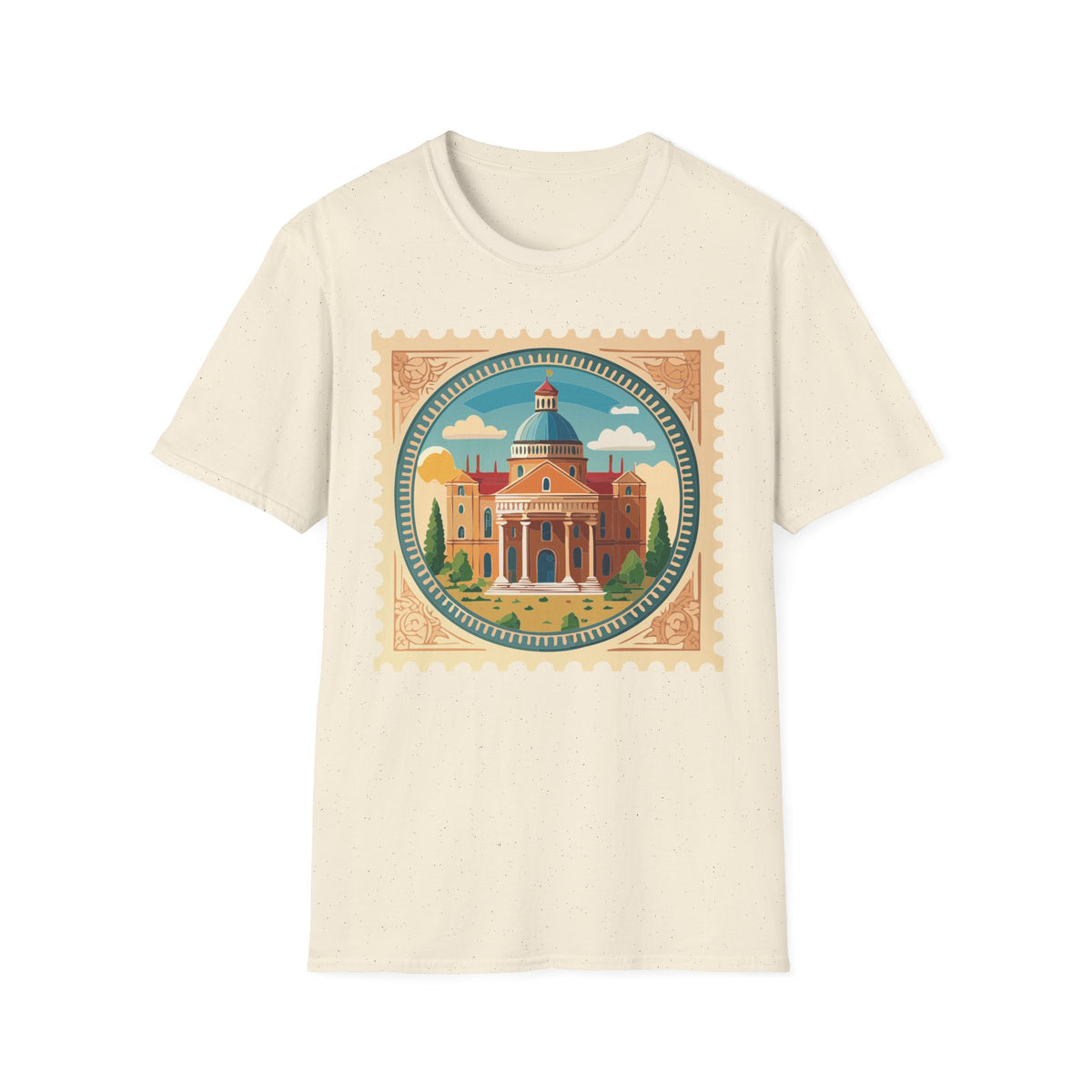 Vintage Postage Stamp Cityscape T-Shirt | Retro Basilica Graphic Tee Unisex 100 Cotton Gildan T-Shirt